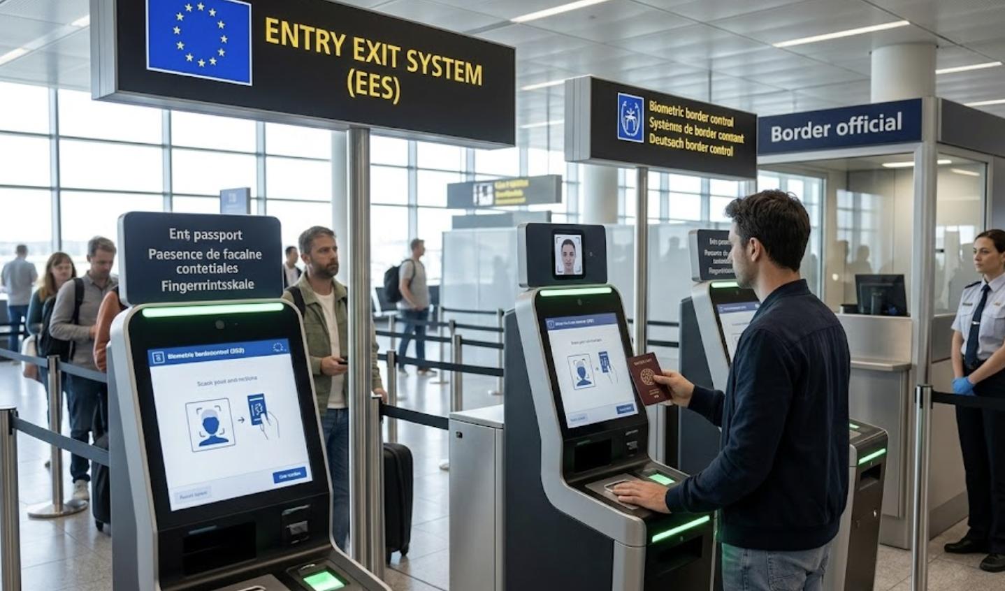 European airport border control using biometric Entry Exit System EES kiosk